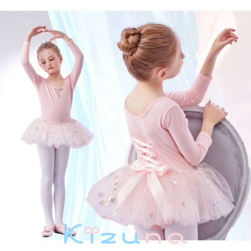 送料無料 バレエレオタード 子供用 星 ワンピース キレイめ 長袖 キッズ レースバレエ衣装 女の子 スナップボタン キッズウェア 体操 ダンス 練習服 ステージ衣装 シンプル ワンピース レッスン着 ピンク パープル ブルー