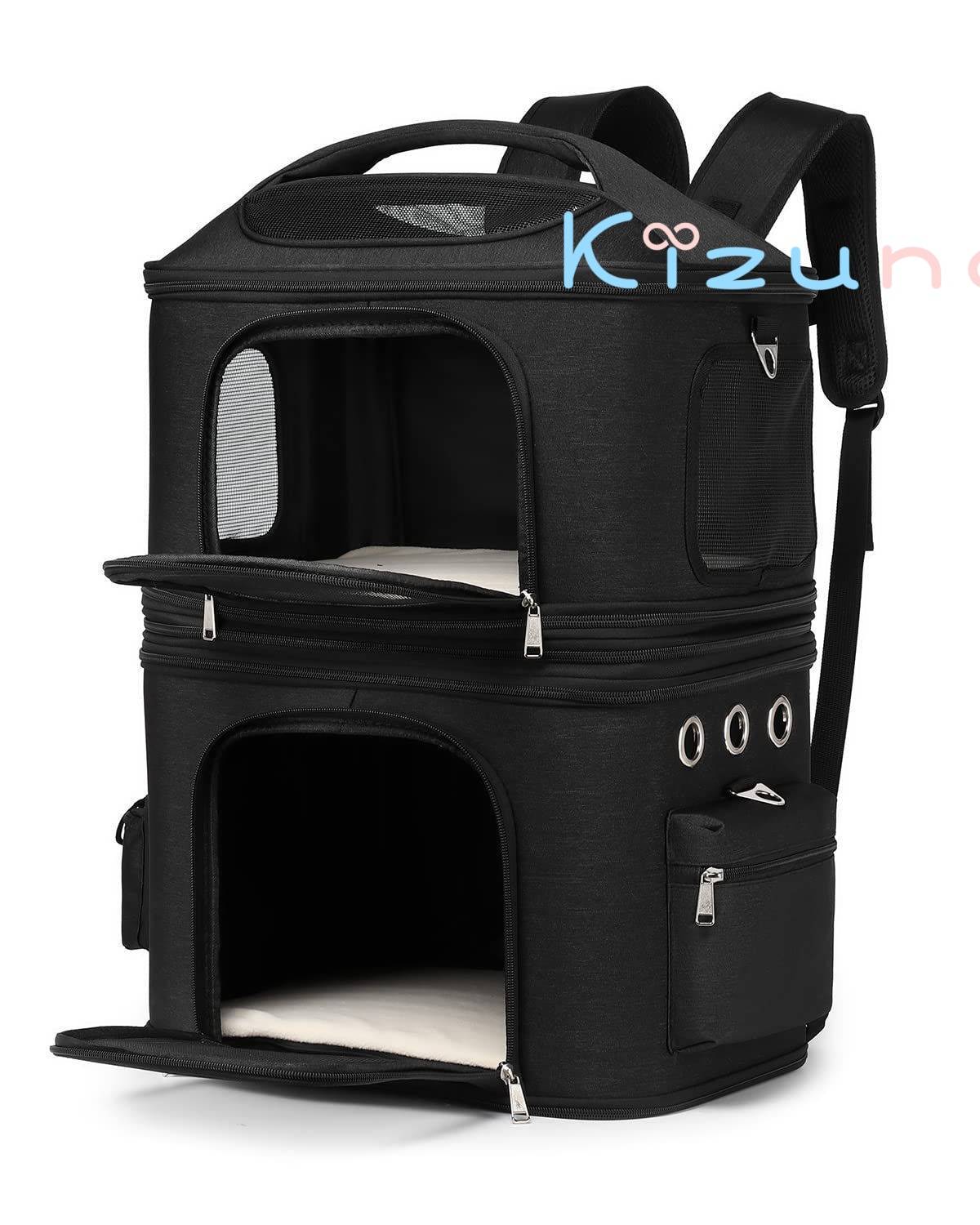 猫 2匹 リュック 分離可 キャリー 2層 ペット キャリーバッグ 小型犬 ソフトクレート 折りたたみ可 マット付き 2way 通院用 ペットキャリー リュック 猫 猫用 犬 ペットキャリーケース 折り畳み ドライブ キャスター付き 4輪360度回転 臭気がない 旅行 防災 避難用 キャリー|絆shop