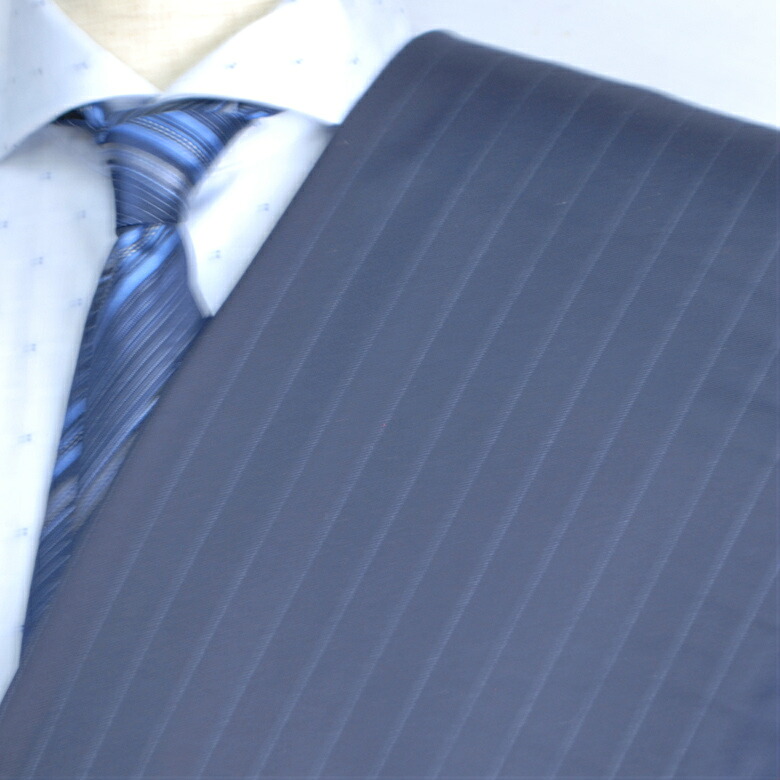 【A】：お好みの素材：ビッグサイズ(bigsize)の方に最適:ミディアムブルー色のストライプ柄 （スリーシーズン・梅春秋冬）日本製パターンオーダースーツ :POW6931-4AのS上下出来上がり価格｜ＧＨＫ通販