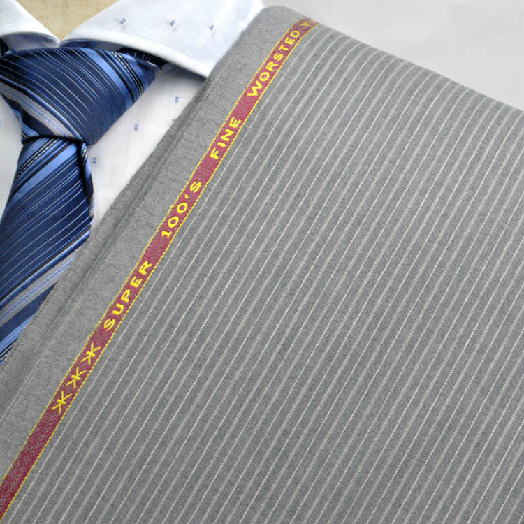 【A】：お口当たりの原料品：POW7519-6 SUPER100’ ビッグ大いさ(bigsize)の方に至適:ともし火薄墨色色の縞模様柄合物（スリー陽気）パターンオーダースーツのS上下出来上がり必要経費 オーダーメイド-メンズファッション-スーツ