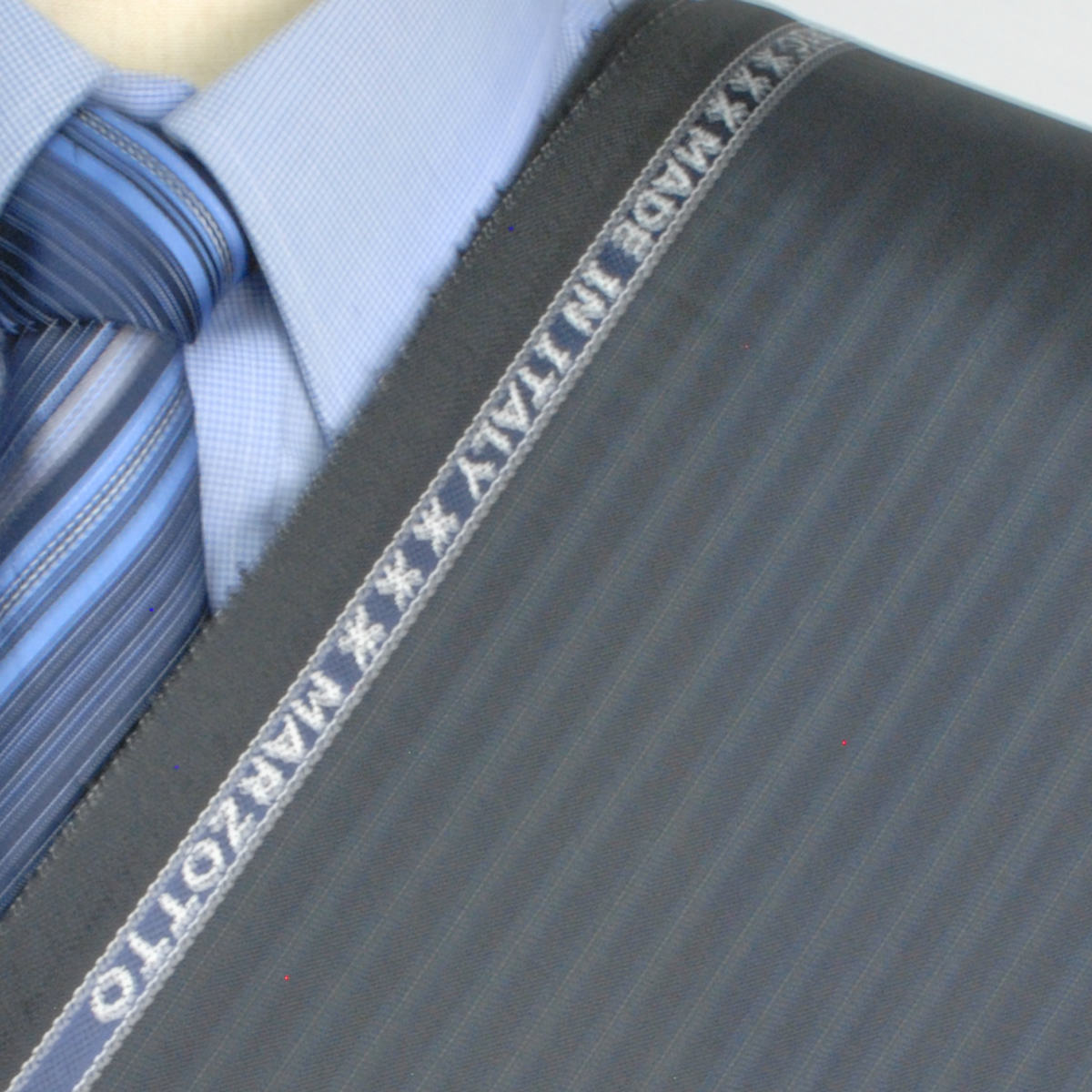【A】：お口当たりの原料品Marzotto イタリア製出どころ：POALR3052-1580-31ビッグ大きさ(bigsize)の方に至適 十二時青色色の縞模様柄合物（スリー時節）パターンオーダースーツのS上下出来上がり通貨価値