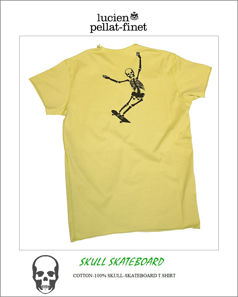 ルシアンぺラフィネ スカル スケルトン スケートボード プリント Vネック Tシャツlucien pellat-finet Skeleton Skateboard V neck Tshirt｜Knock，Knock，Puchic！