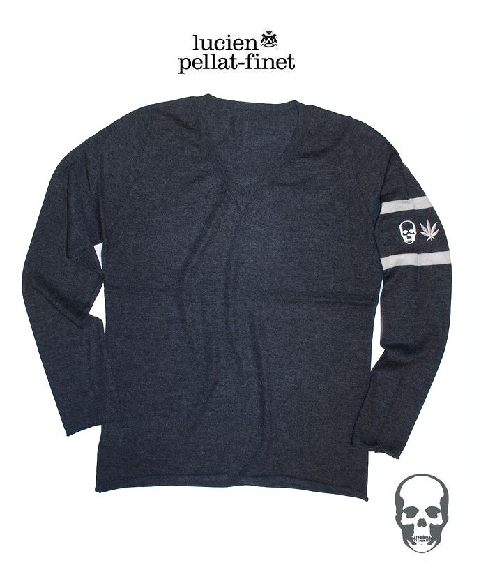 ルシアンペラフィネ【lucien pellat-finet Skull・Leaf.BorderCashmere.Knit/D.Grey】【スカル＆リーフ刺繍ボーダーカシミヤニット】｜Knock，Knock，Puchic！