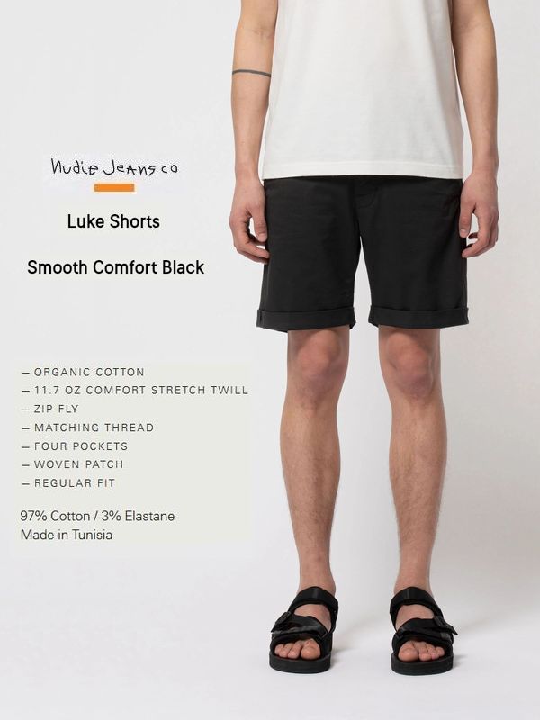 ヌーディージーンズ 遊撃手ズボン下 城 さる股引き さる股引き 黒いこと チノズボン下NudieJeans LUKE SHORTS Smooth Comfort Blackスウェーデン王国