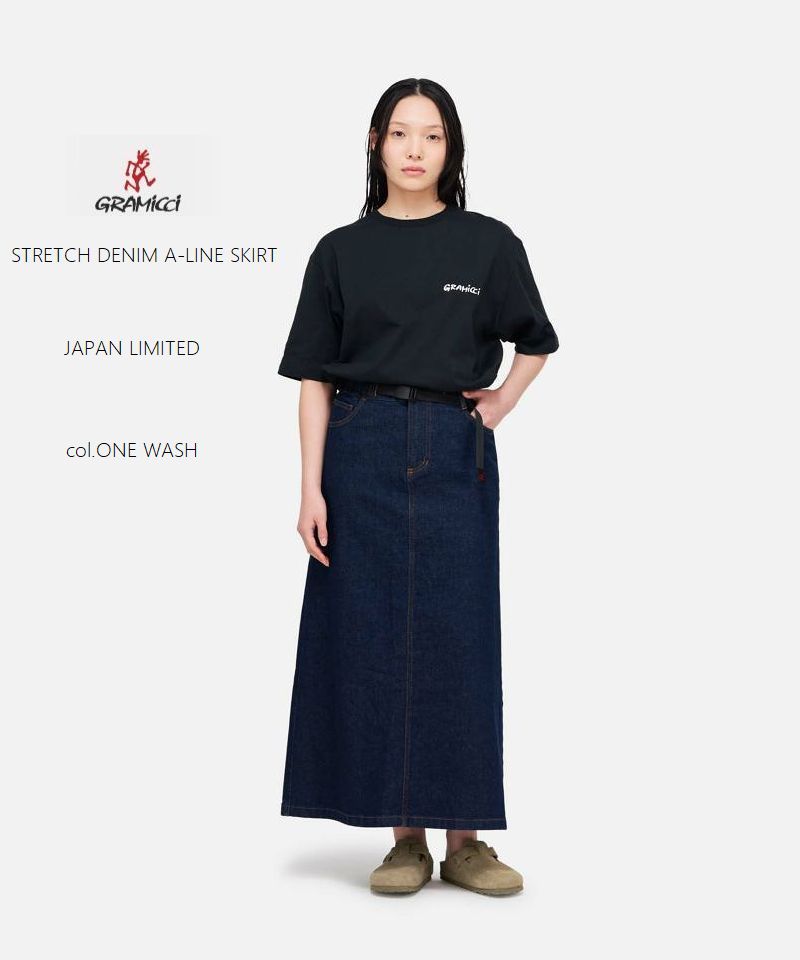 2025春夏新作　GRAMICCI　グラミチ　ウィメンズ　ストレッチデニム　Aライン　スカート　ワンウォッシュ　12オンス　女性用　レディス　国内正規取り扱い　アウトドア　アメリカ｜Knock，Knock，Puchic！
