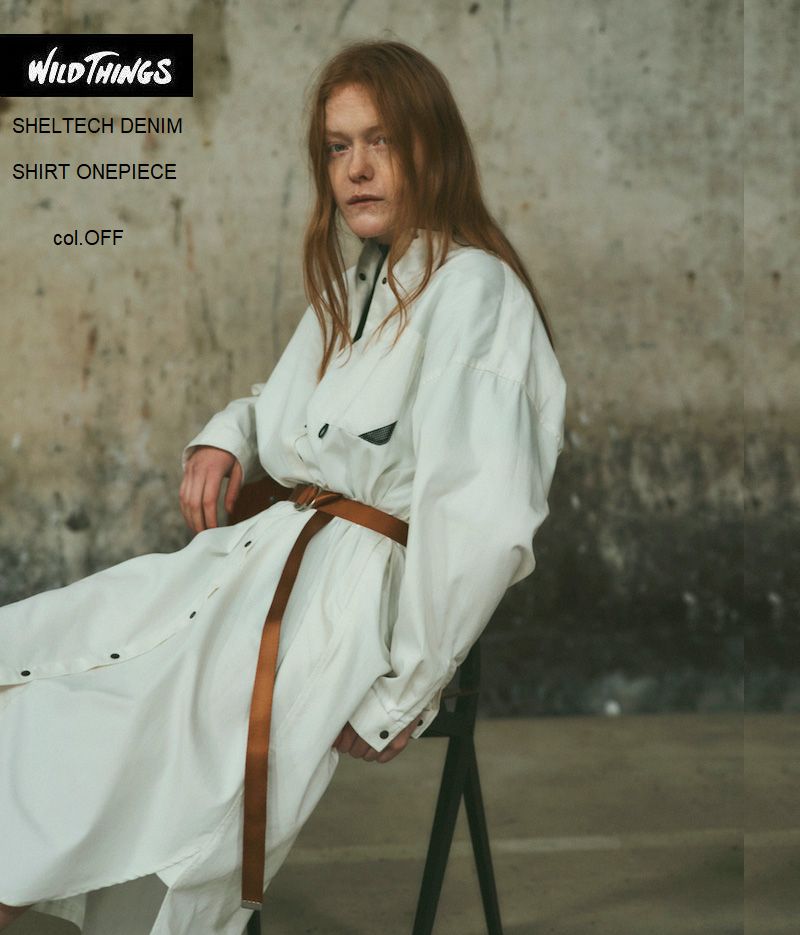 訳あり品送料無料 22春夏新作 Wildthings ワイルドシングス シェルテック デニム シャツ ワンピース オフホワイト レディス アウトドア アメリカ 機能性素材 Fucoa Cl