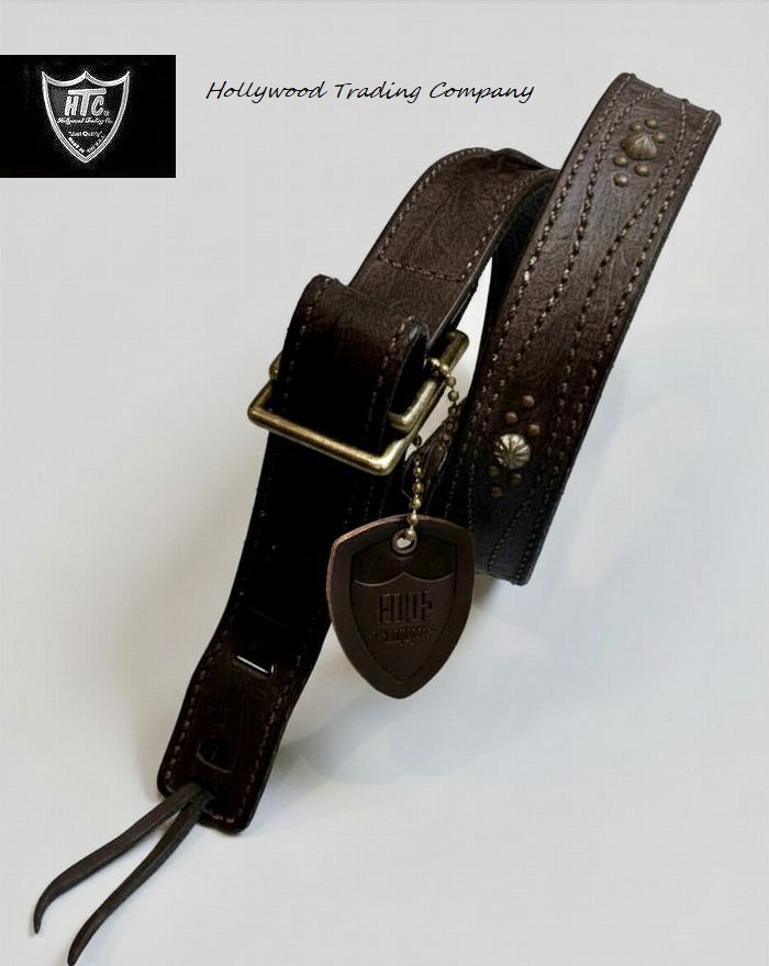 HTC　#217　Woven　ダブルバックル　スタッズ　ベルト　ブラウン　型押し　カービング　牛革　DoubleBuckle　StudsBelt　HollywoodTradingCompany　ハリウッドトレーディングカンパニー　アメリカ製｜Knock，Knock，Puchic！