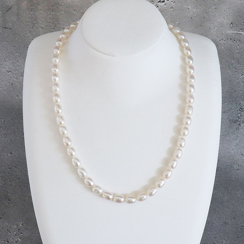 淡水真珠 ネックレス 6.0-6.5mm ホワイトピンク オーバル シルバー 43cm パールネックレス