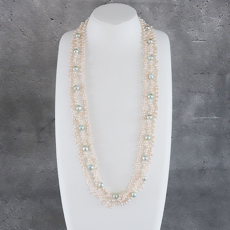あこや真珠 淡水真珠 3連 セミロングネックレス シルバー 67cm パールネックレス アコヤパール Akoya