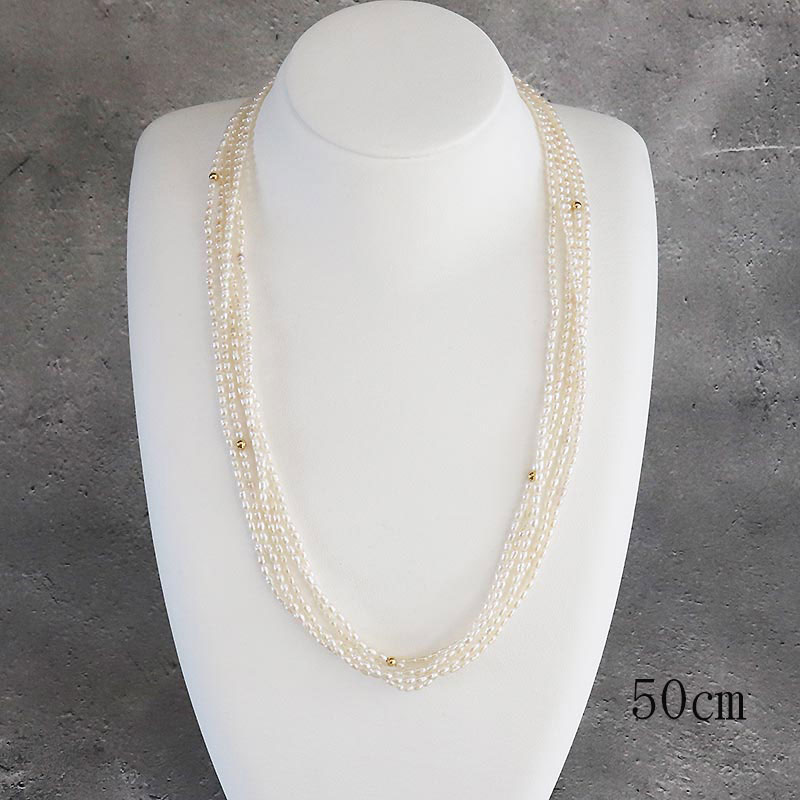 淡水真珠 ５連 ネックレス 2.0-2.5mm ホワイトピンク セミラウンド K18YG 50cm 60cm パールネックレス