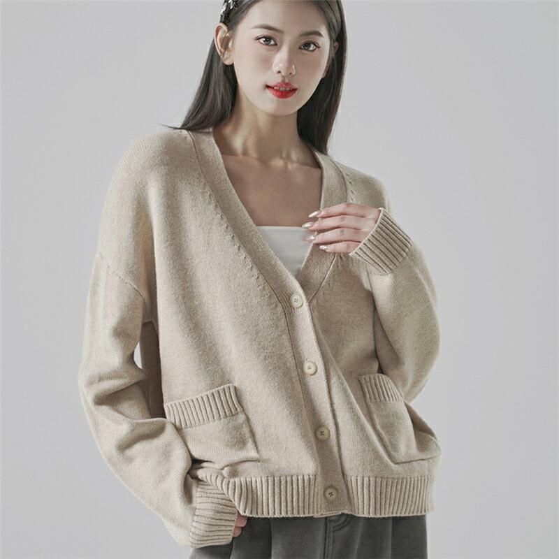 レディース カーディガン 秋 薄手 Vネック トップス カジュアル ゆったり 前開き スプリング セーター ストリートコーデ ニット トップス UV カーディガン
