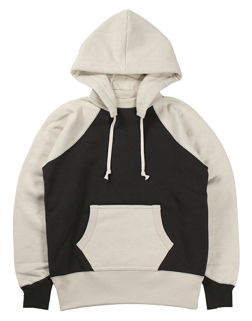 FREEWHEELERS \u0026 CO. [\"AFTER HOODED SWEAT SHIRT RAGLAN SLEEVE\"" SPECIAL HEAVY WEIGHT #2434009 JET BLACK×DRY CREAM size.36,38,40,42,44,46]"
