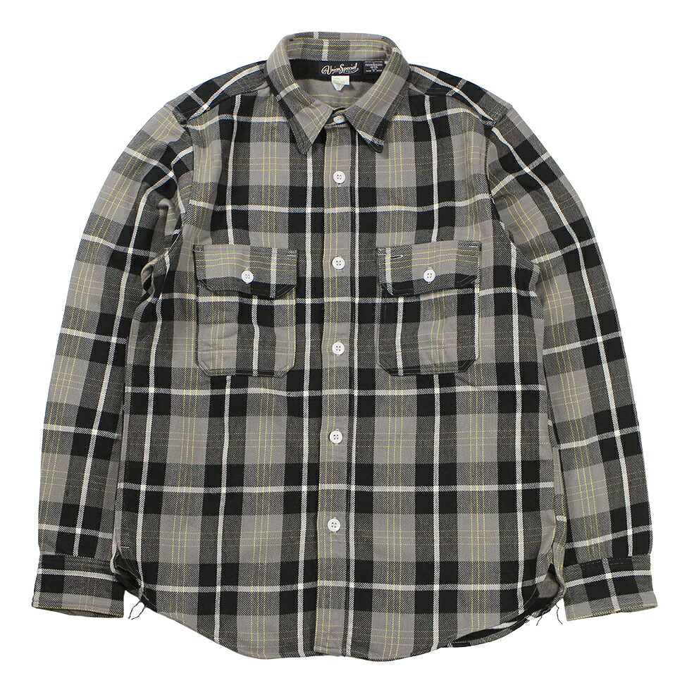 FREEWHEELERS \u0026 CO. [\"Eddy\"" WORK SHIRT #2533010 NICKEL GRAY×DARK JET BLACK×CREAM×EGG YELLOW size.14,15,16,17,17 1/2]"