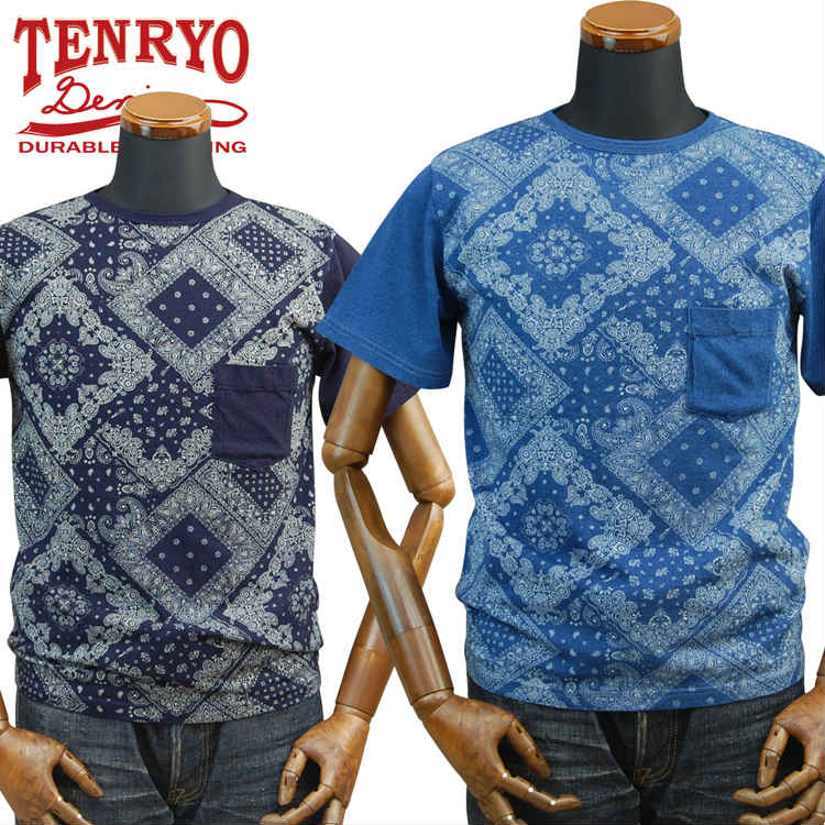倉敷天領デニム 先染 インディゴ ポケット付 Tシャツ「BANDANA」TDT024 TENRYO DENIM 7,343円