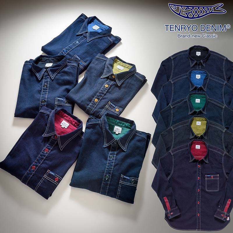 TENRYO DENIM 色つや 大変革 伸ばすこと ジーンズ プルオーバー TDS2301 / TENRYO DENIM Color Revolution Stretch Denim Shirt