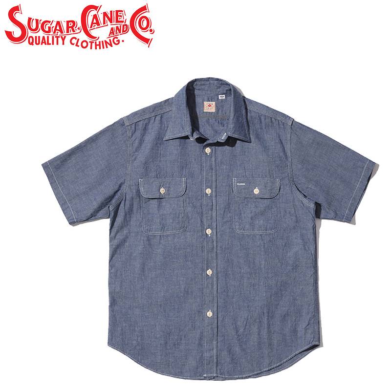 シュガーケーン 青色 シャンブレー 半袖 細工物 プルオーバー「SC37941」BLUE CHAMBRAY WORK SHIRT (SHORT SLEEVE) SUGAR CANE