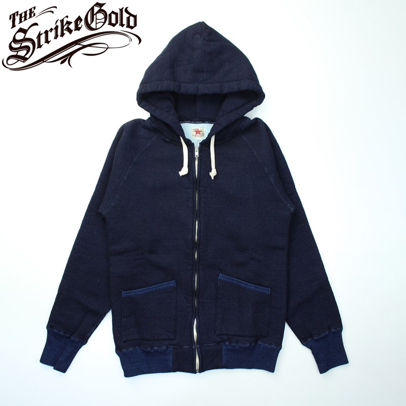 ストライクゴールド 先染め インディゴ 吊り編み 盛りだくさんZIP 汗水 アノラック SGC2402 / The Strike Gold Indigo yarn dyed LoopWheel Full Zip Sweat Parka Hoodie