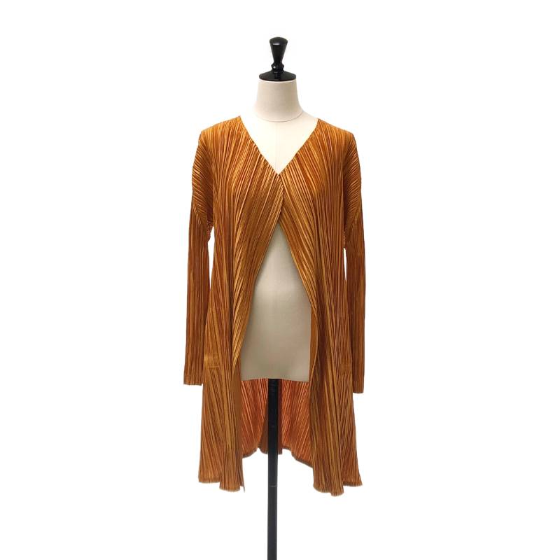 【美品】 PLEATS PLEASE ISSEY MIYAKE / プリーツプリーズイッセイミヤケ | 2014AW | プリーツ ロングカーディガン | 4 | オレンジ | レディース｜KLD 店