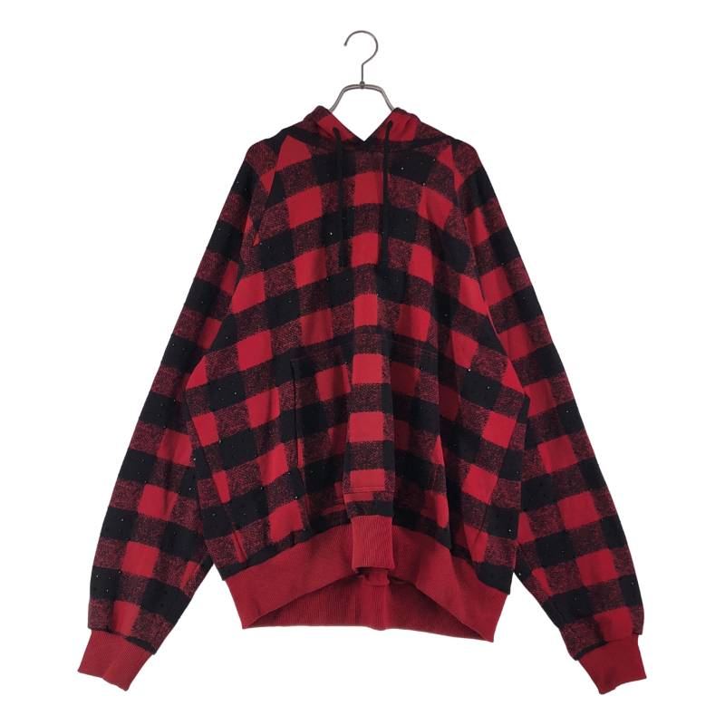 【美品】 DRIES VAN NOTEN / ドリスヴァンノッテン | ビジュー 装飾 オーバーシルエット スウェット フーディ | S | ブラック/レッド | メンズ｜KLD 店