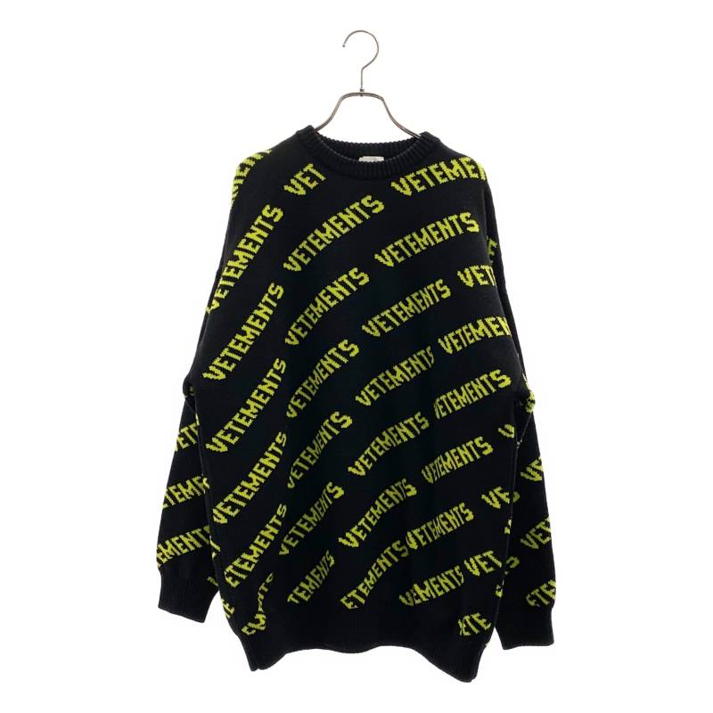 VETEMENTS / ヴェトモン | Monogram Knit ウール モノグラム ニット | S | ブラック/イエロー | メンズ|KLD 店