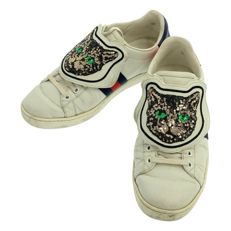 GUCCI / グッチ | ACE エース キャットパッチ レザースニーカー | 37 1/2 | ホワイト | レディース