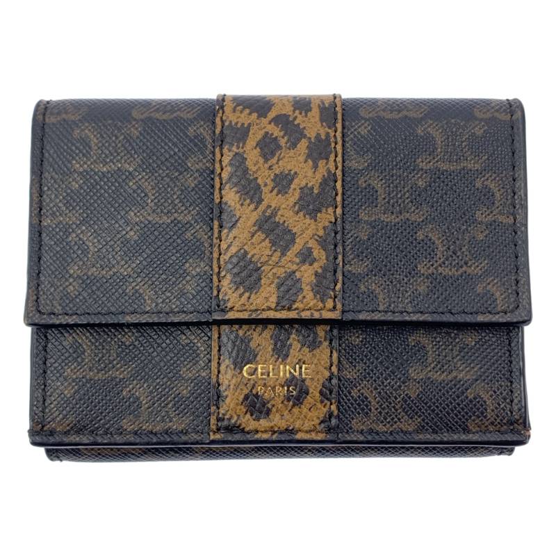 【美品】 CELINE / セリーヌ | レザー トリオンフ レオパード コンパクトウォレット 財布 | ダークブラウン | レディース