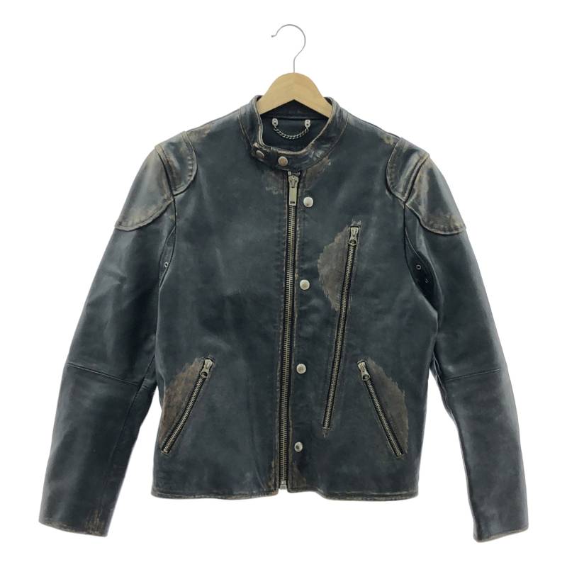 GOLDEN GOOSE / ゴールデングース | ヴィンテージ加工 シングル ライダースジャケット | XXS | ブラック | レディース