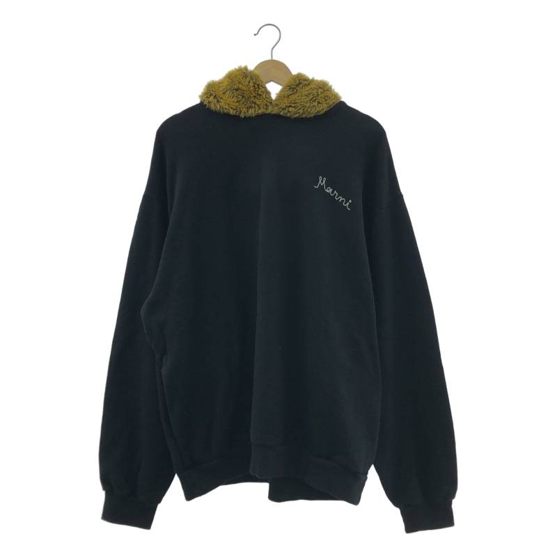 MARNI / マルニ | 2021AW | フェイクファーフード ロゴ刺しゅう フーディ プルオーバーパーカー | 48 | ブラック | メンズ|KLD 店