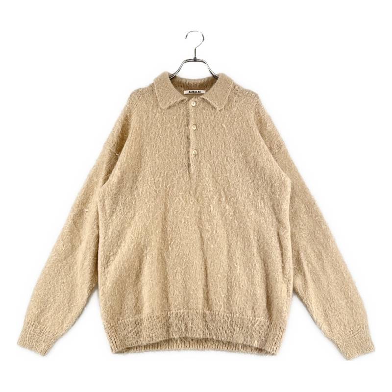 【美品】  AURALEE / オーラリー | 2023AW | BRUSHED SUPER KID MOHAIR KNIT POLO / 毛糸 モヘア 厚地の外套影ぼうし 編み物 プルオーバー | 5 | ベージュ | メンズ