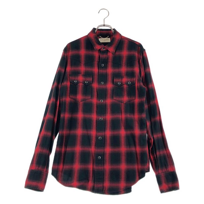 【美品】  SAINT LAURENT PARIS / サンローランパリ | 2015AW | エディ期 読み合わせる ウエスタンティーシャツ | S | 黒いこと/赤いこと | メンズ