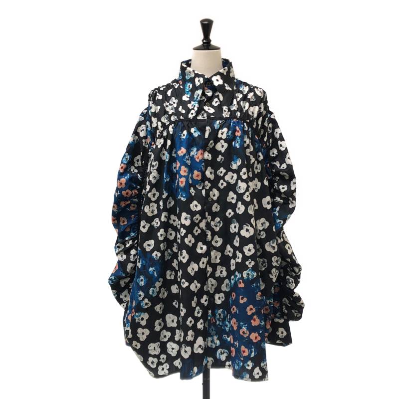 KIDILL / キディル | 2023SS | × maya shibasaki / マヤシバサキ / GATHERED SHIRT / 御花刷り上げる ギャザードロングシャツ | 青碧系 | レディース