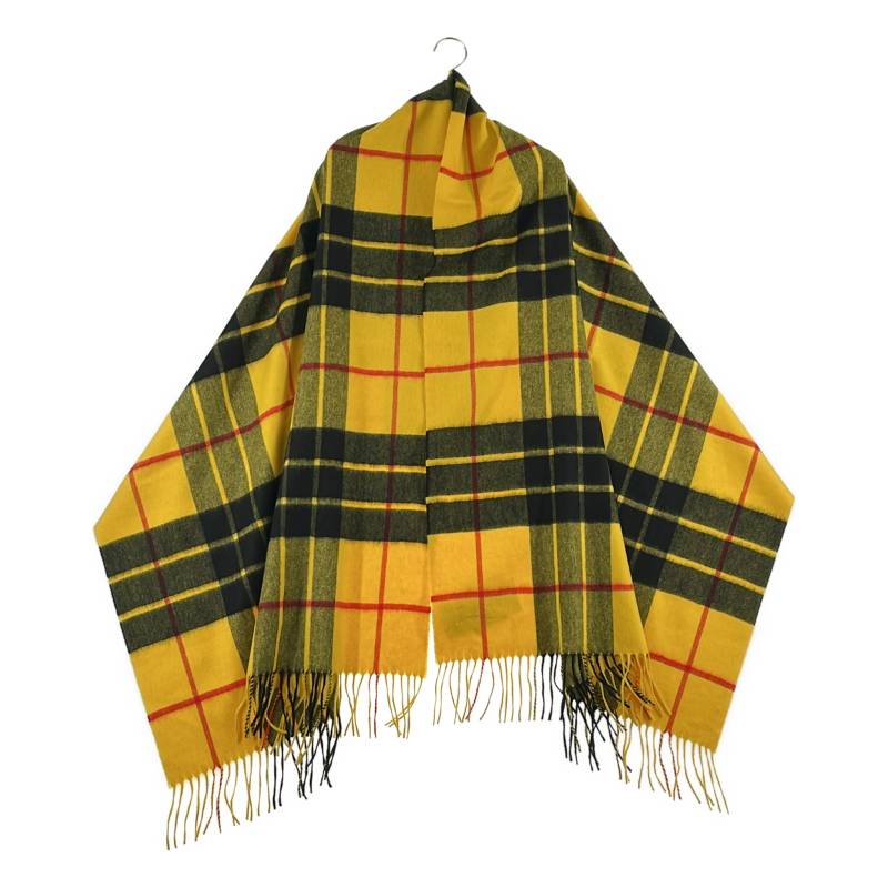 【美品】  JOHNSTONS OF ELGIN / ジョンストンズオブエルガン | cashmere 100％ / カシミール フリンジ 大判 袈裟 えり巻き | 黄色