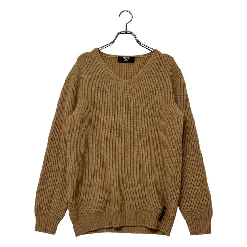 FENDI / フェンディ | 駱駝 Vのど首 リブニット | 48 | 赤銅色 | メンズ