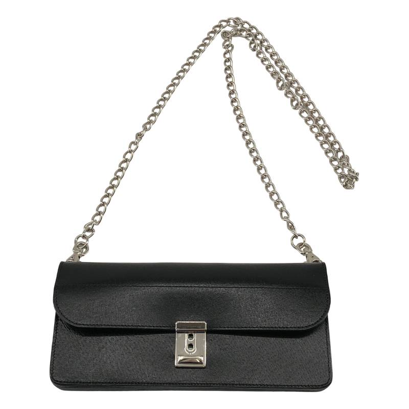 【美品】 COMME des GARCONS / コムデギャルソン | レザー アコーディオン チェーンショルダーバッグ | ブラック/シルバー | レディース｜KLD 店