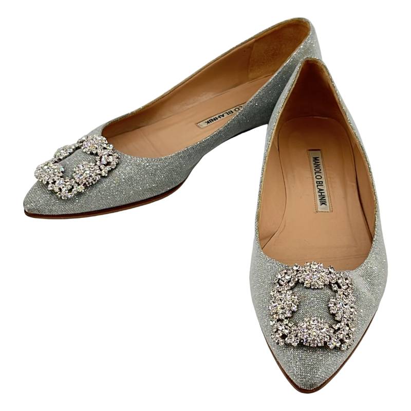 MANOLO BLAHNIK / マノロブラニク | ハンギシ ビジューバックル フラットパンプス | 36 1/2 | グレー | レディース|KLD 店