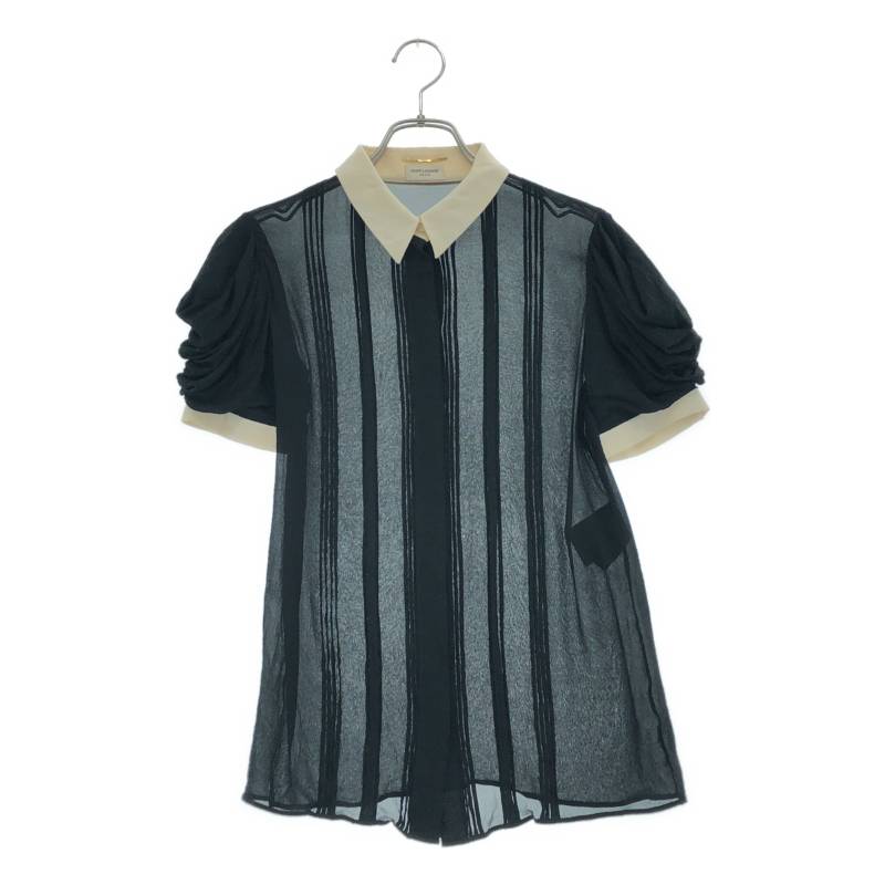 SAINT LAURENT / サンローラン | 2014SS | エディ期 シルク 半袖 シアーブラウス | 36 | ブラック | レディース｜KLD 店