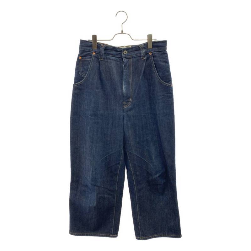 JUNYA WATANABE COMME des GARCONS / ジュンヤワタナベ | 2020SS | ロゴレザーパッチ 濃紺色ジーンズ タック 広広としたズボン下 | XS | インディゴ | レディース ボトムス-パンツ