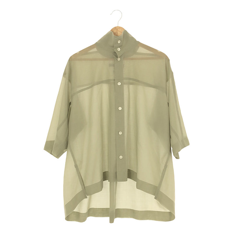 【美品】 ISSEY MIYAKE / イッセイミヤケ | 2023SS | シアー ウール ハイネック オーバーサイズ 半袖シャツ | 2 | ライトグリーン | レディース