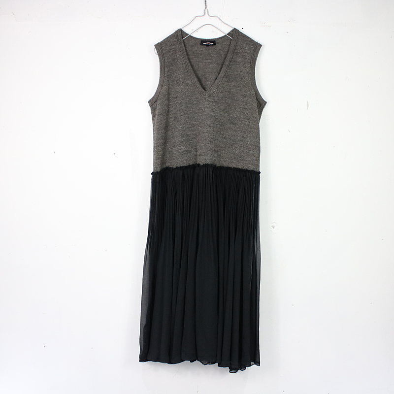 Garcons トリココムデギャルソン ニット切替プリーツワンピース レディース ワンピース ドレス ロング丈スカート グレー ブラック おしゃれ 古着 Tricot Comme ワンピース Garcons Tricot グレー ブラック トリココムデギャルソン ニット切替プリーツワンピース Comme