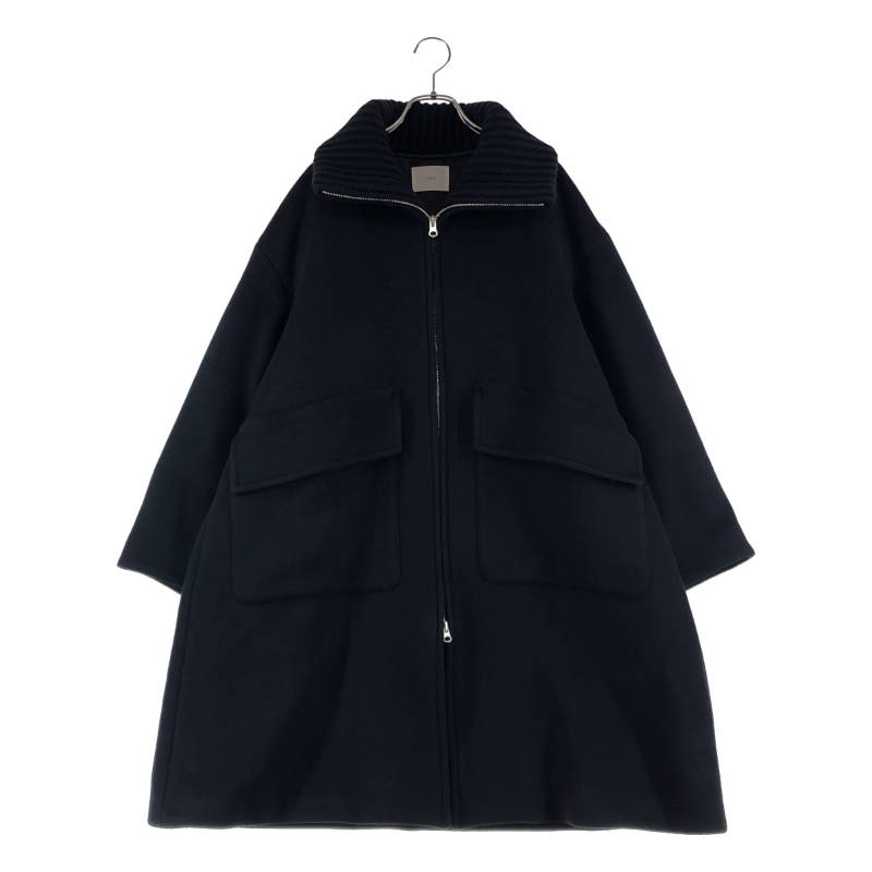 IENA / イエナ | 2024AW | ロイヤルジーロン ビーバー畦ニットカラーコート / 総裏地 | 38 | ダークネイビー | レディース