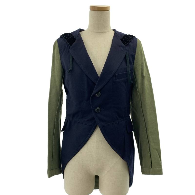 COMME des GARCONS COMME des GARCONS / コムコム | 2010AW | 変形 バイカラー シングルブレスト ロングジャケット フーディ | XS | カーキ/ダークネイビー | レディース