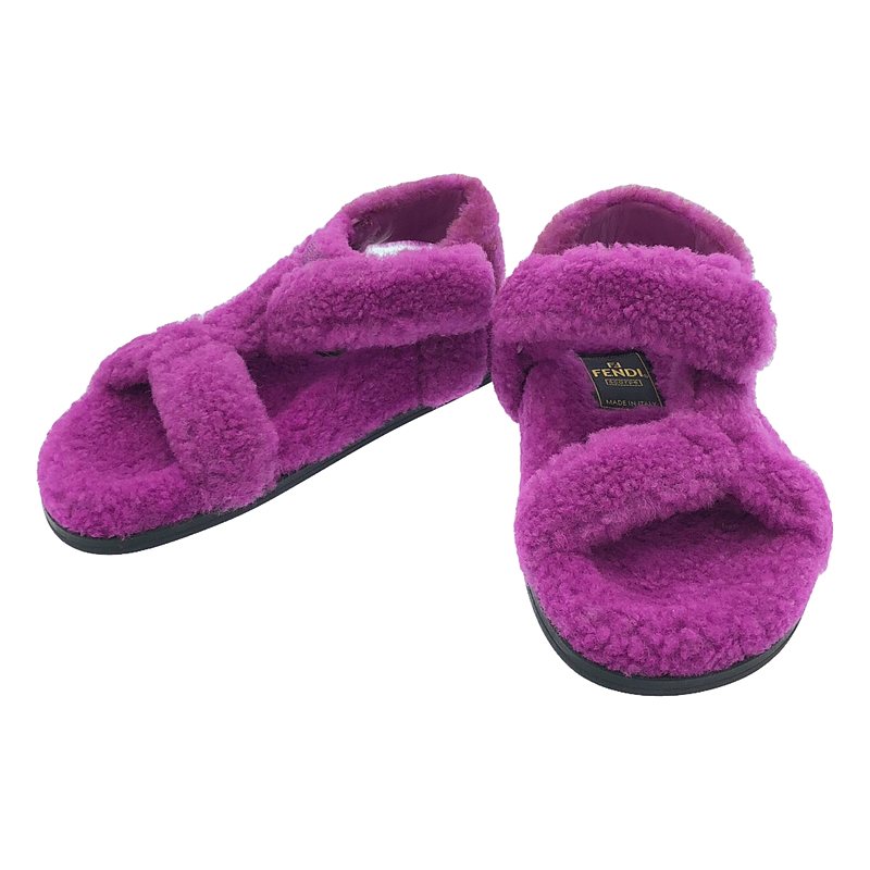 【美品】  FENDI / フェンディ | Sheep Fur Boa Sandal / ズッカ ボア サンダル | 35 1/2 | パープル | レディース