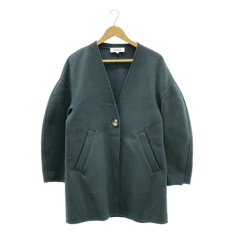 美品 ENFOLD ウールリバー ノーカラーコート ブラック 36 コクーン ENFOLD - エンフォルド☆ウールリバー ノーカラーコート バイカラー