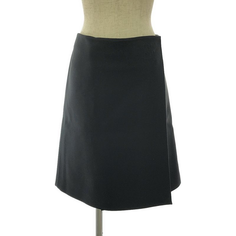 【美品】 miu miu / ミュウミュウ | 2023SS | フロントロゴ ラップ スカート / 総裏地 | 40 | ブラック | レディース