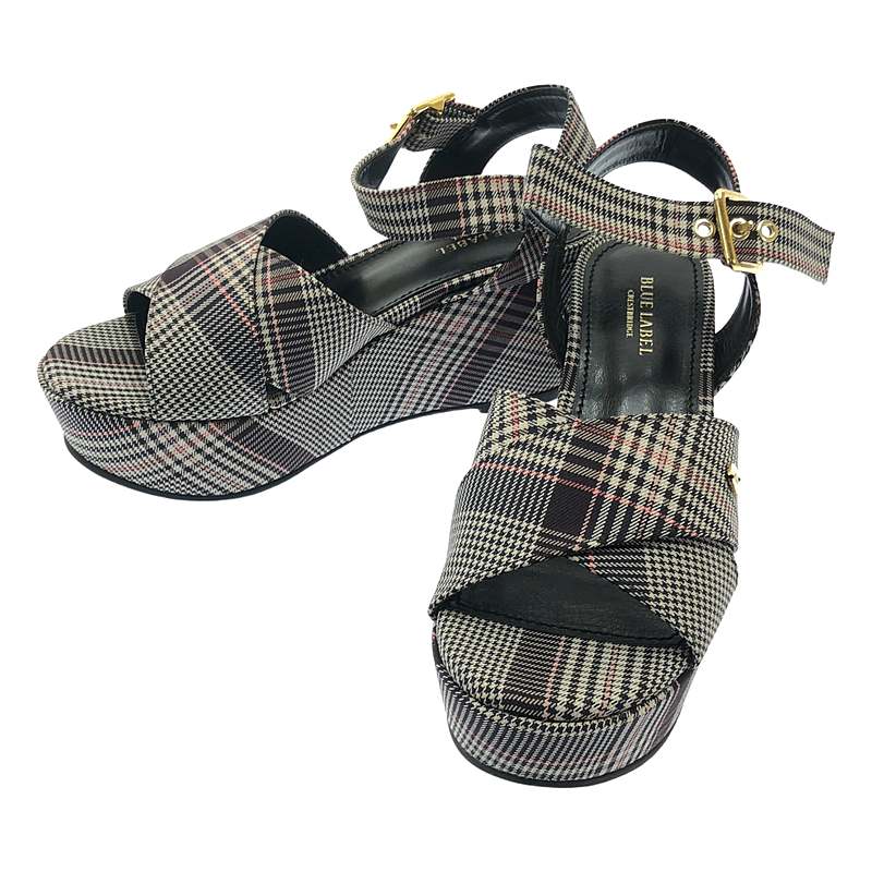 【美品】 BLUE LABEL CRESTBRIDGE / ブルーレーベル・クレストブリッジ | チェック プラットフォーム ストラップ サンダル | 23 | グレー系 | レディース｜KLD 店