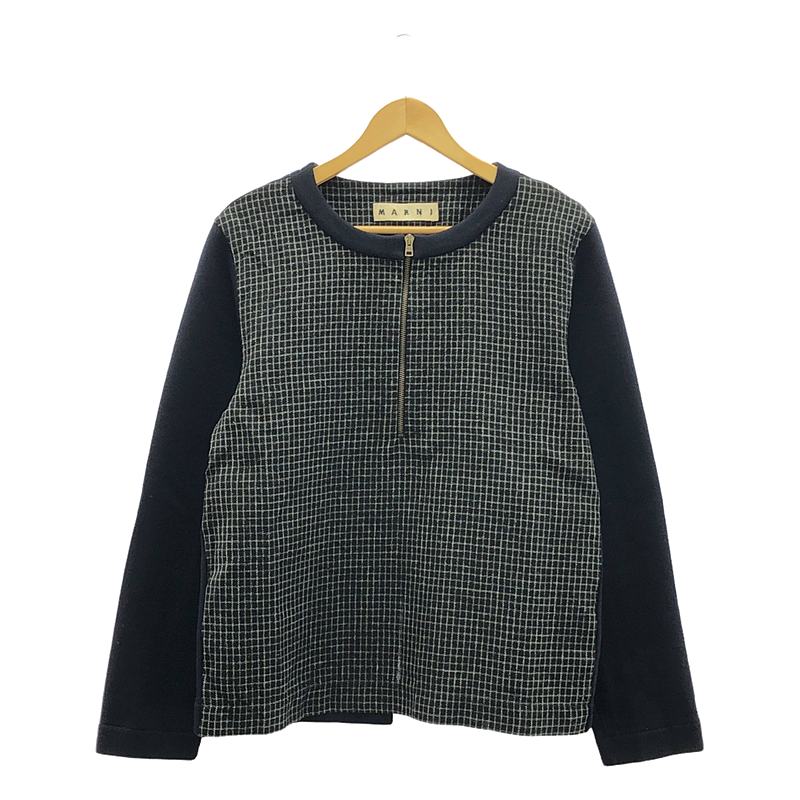 MARNI / マルニ | 羊毛 うしろ側細長い切口 ハーフジップ ティーシャツ | 44 | 黒いこと/米国海軍 | メンズ