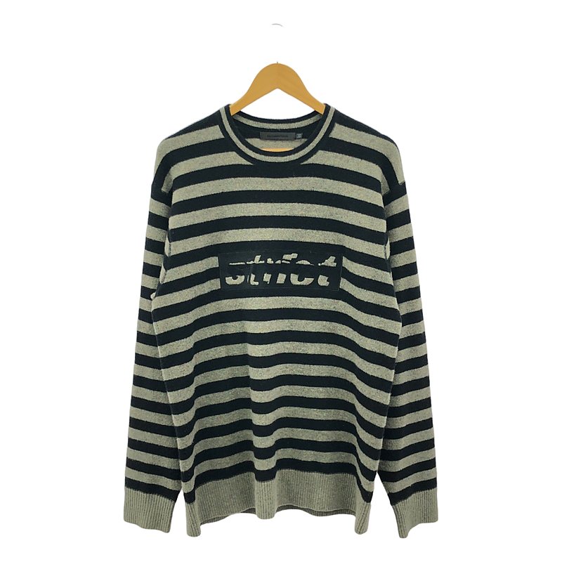 【美品】 ALEXANDER WANG / アレキサンダーワン | STRICT / ロゴ クルーネック ニット プルオーバー | S | ブラック/グレー | メンズ