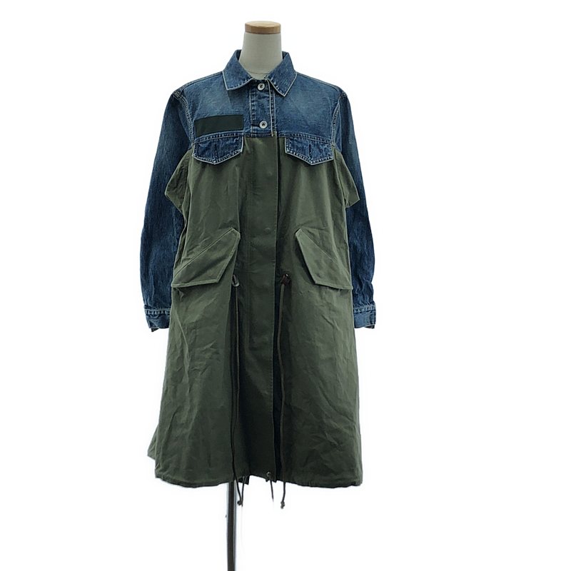 sacai / サカイ | Denim × Mods Coat デニムドッキング モッズコート | 1 | インディゴ/カーキ | レディース