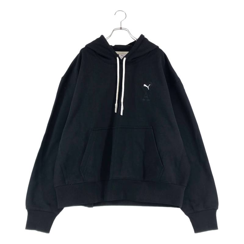 【美品】  AMI Alexandre Mattiussi / アミ・アレクサンドルマテュッシ | × PUMA / ピューマ ロゴタイプ縫い 汗水 フーディ ティーシャツパーカー | XXL | 黒いこと | メンズ