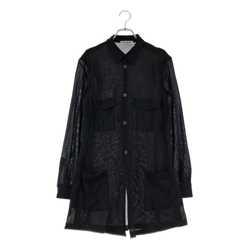 【美品】 JIL SANDER / ジルサンダー | オーバーシルエット ロング シャツ ジャケット | 40 | ブラック | レディース